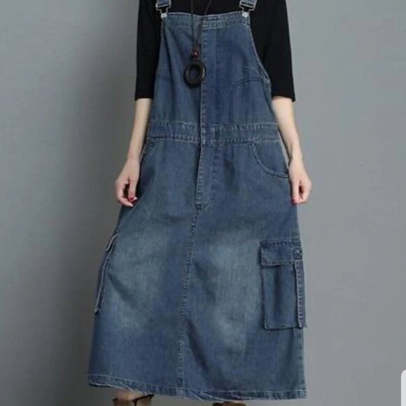 madepants Dresses & Skirts - Denim Cargo Overalls Dress with Zipper Size M NWTO